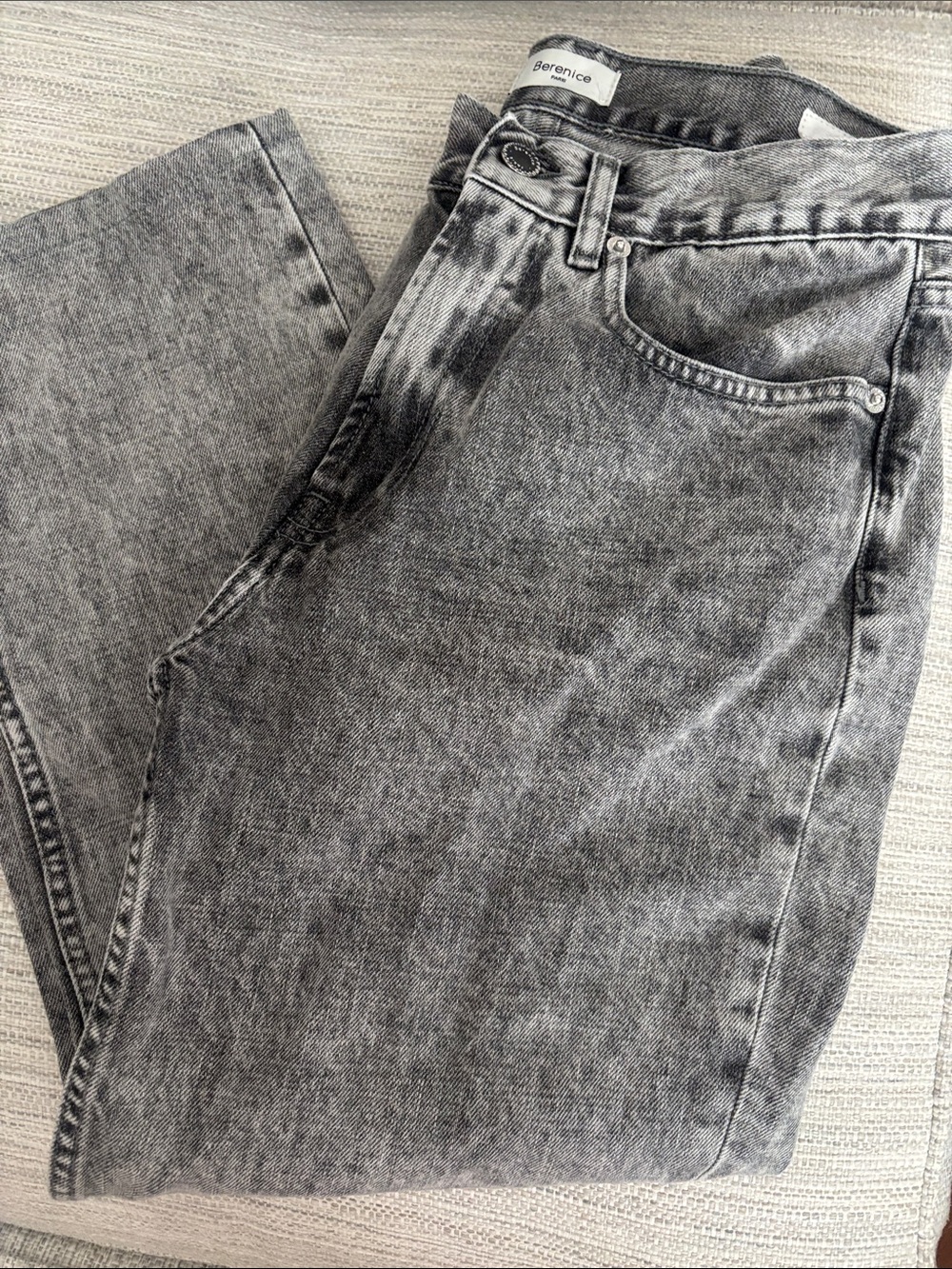 Berenice Women's Grey Acid-Wash Wide Leg Jeans
